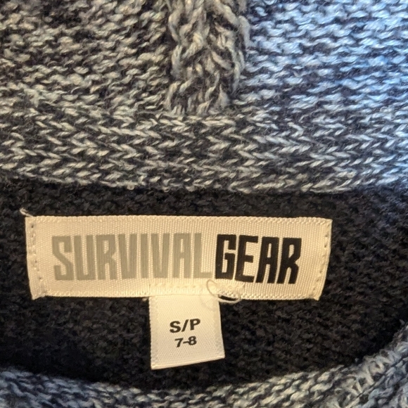 Survival Gear - Boys  Navy Blue Knitted Hoodie Sweater Nordic Style, size S - Picture 3 of 4